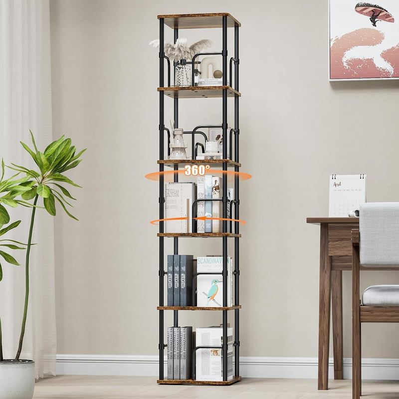 5 Tier Square Rotating Bookshelf Corner Tower Small