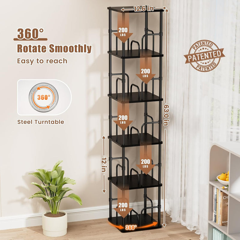 5 Tier Square Rotating Bookshelf Corner Tower Small