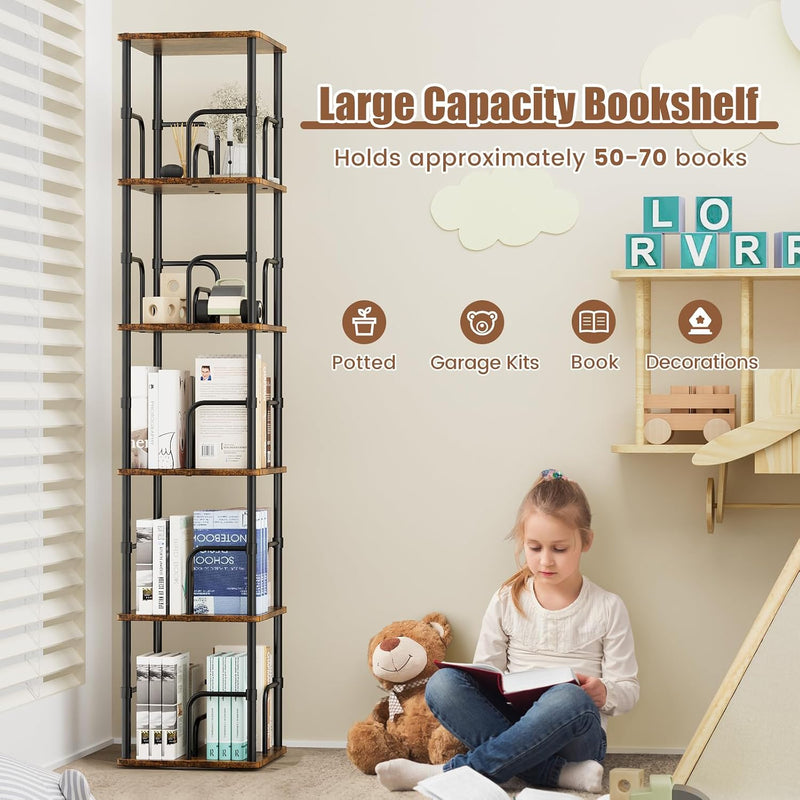 5 Tier Square Rotating Bookshelf Corner Tower Small