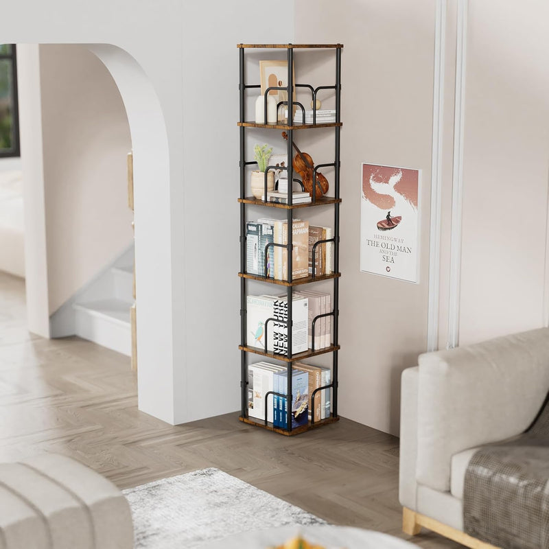5 Tier Square Rotating Bookshelf Corner Tower Small