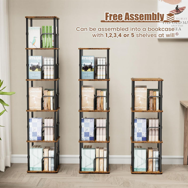 5 Tier Square Rotating Bookshelf Corner Tower Small