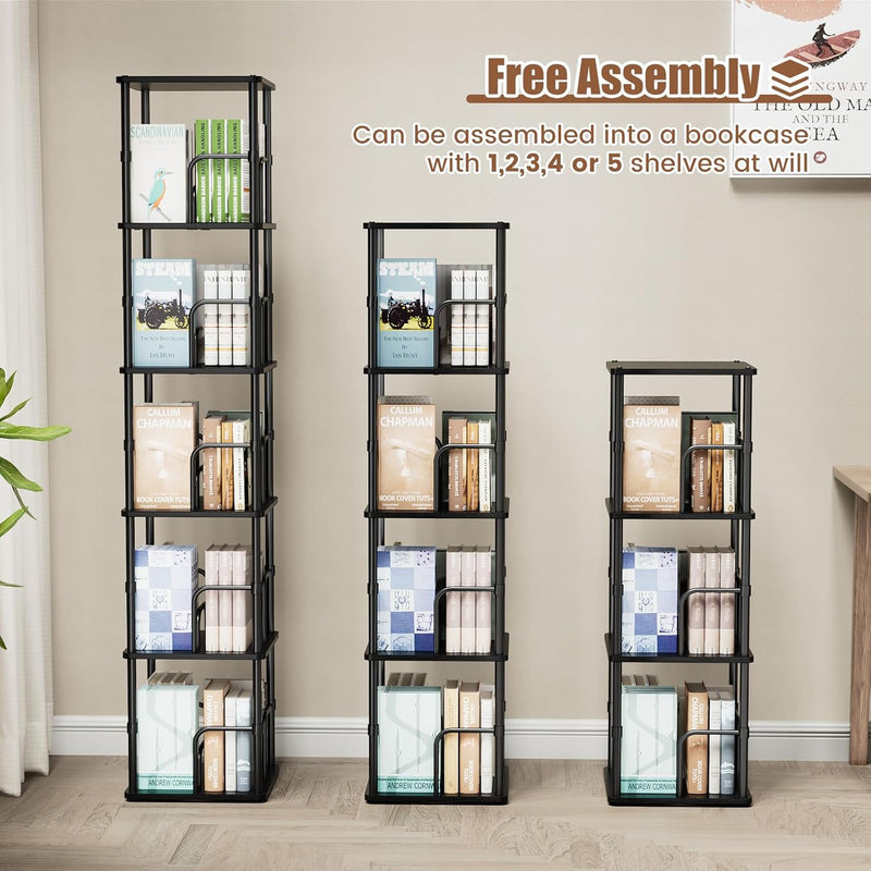 5 Tier Square Rotating Bookshelf Corner Tower Small