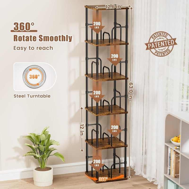 5 Tier Square Rotating Bookshelf Corner Tower Small