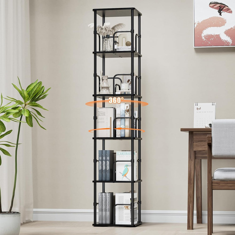 5 Tier Square Rotating Bookshelf Corner Tower Small