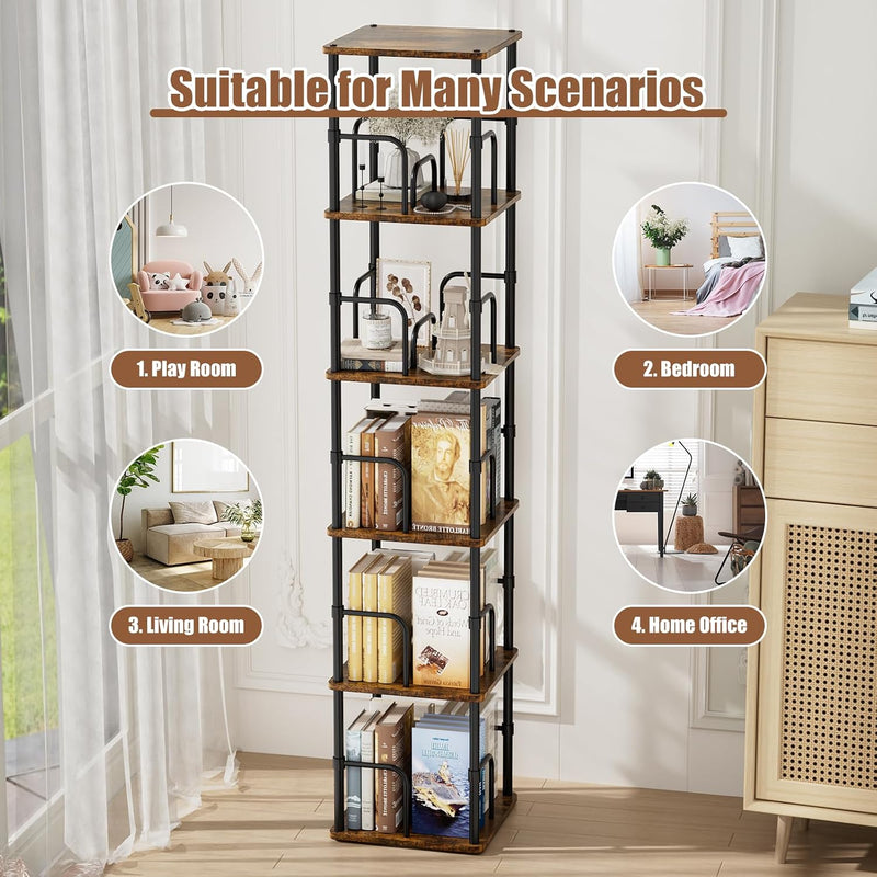 5 Tier Square Rotating Bookshelf Corner Tower Small