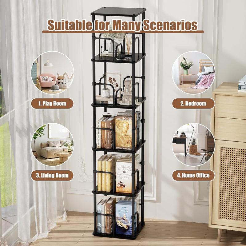 5 Tier Square Rotating Bookshelf Corner Tower Small