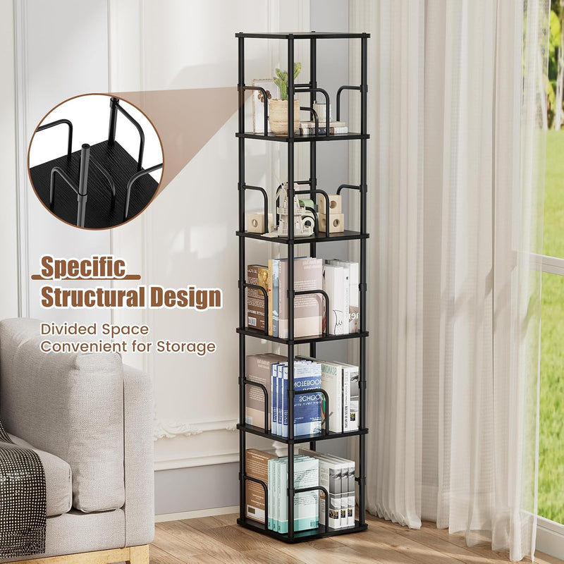 5 Tier Square Rotating Bookshelf Corner Tower Small
