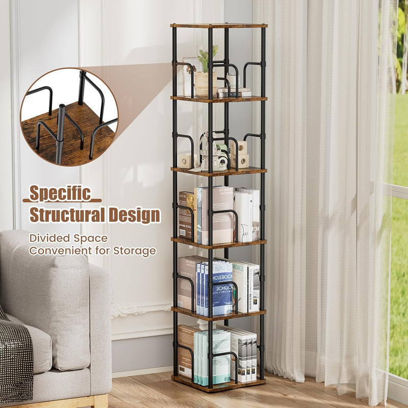 5 Tier Square Rotating Bookshelf Corner Tower Small