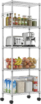 5 Tier Steel Wire Shelving Unit on Wheels