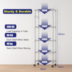 5 Tier Steel Wire Shelving Unit on Wheels