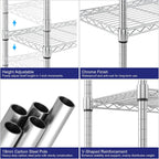 5 Tier Steel Wire Shelving Unit on Wheels