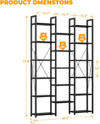 5-Tier Triple Bookshelf Bookcase with 14 Open Shelves