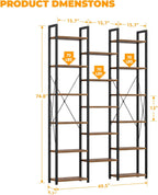5-Tier Triple Bookshelf Bookcase with 14 Open Shelves