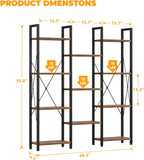 5-Tier Triple Bookshelf Bookcase with 14 Open Shelves