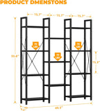 5-Tier Triple Bookshelf Bookcase with 14 Open Shelves