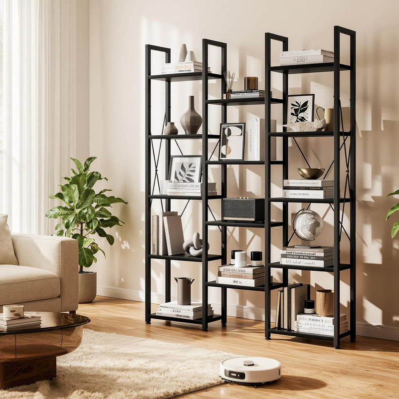 5-Tier Triple Bookshelf Bookcase with 14 Open Shelves