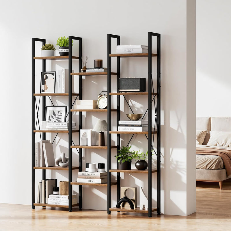 5-Tier Triple Bookshelf Bookcase with 14 Open Shelves