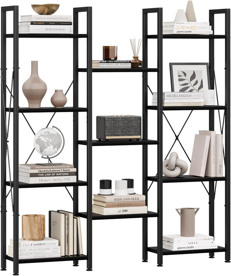 5-Tier Triple Bookshelf Bookcase with 14 Open Shelves