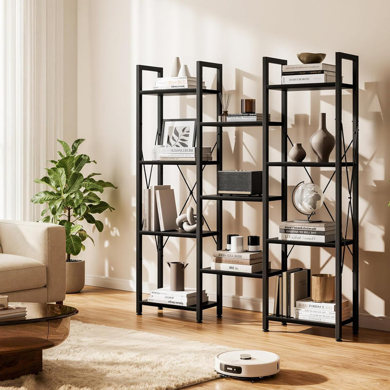 5-Tier Triple Bookshelf Bookcase with 14 Open Shelves