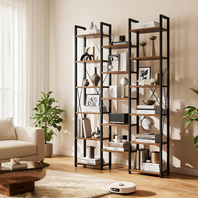 5-Tier Triple Bookshelf Bookcase with 14 Open Shelves