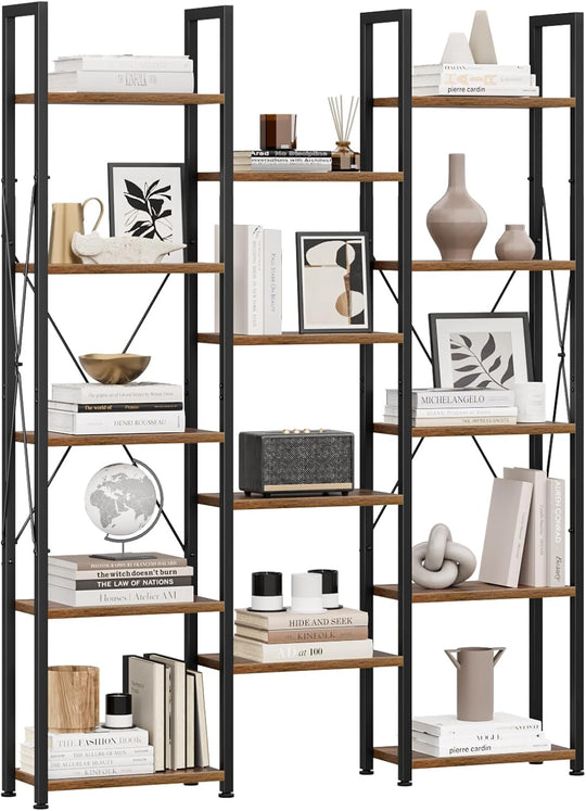 5-Tier Triple Bookshelf Bookcase with 14 Open Shelves