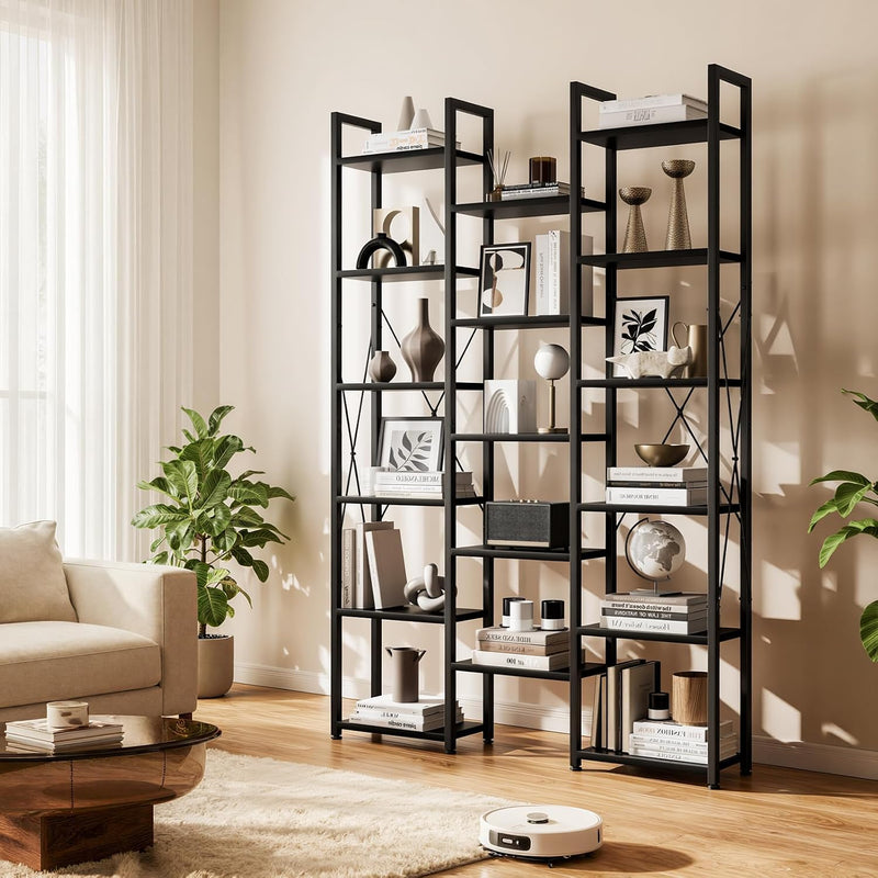 5-Tier Triple Bookshelf Bookcase with 14 Open Shelves
