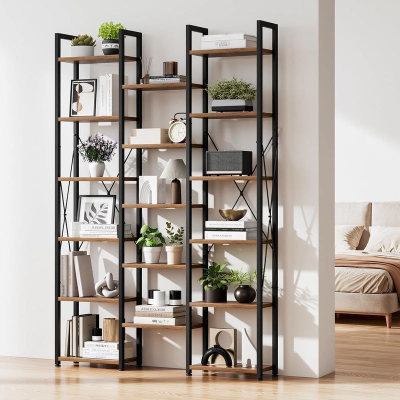 5-Tier Triple Bookshelf Bookcase with 14 Open Shelves