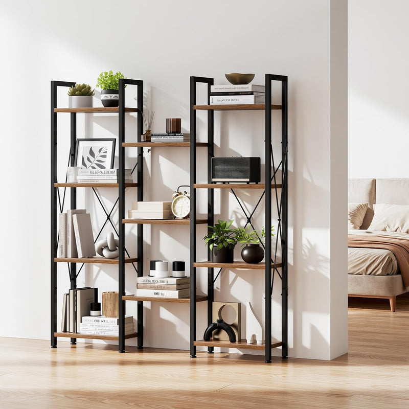 5-Tier Triple Bookshelf Bookcase with 14 Open Shelves