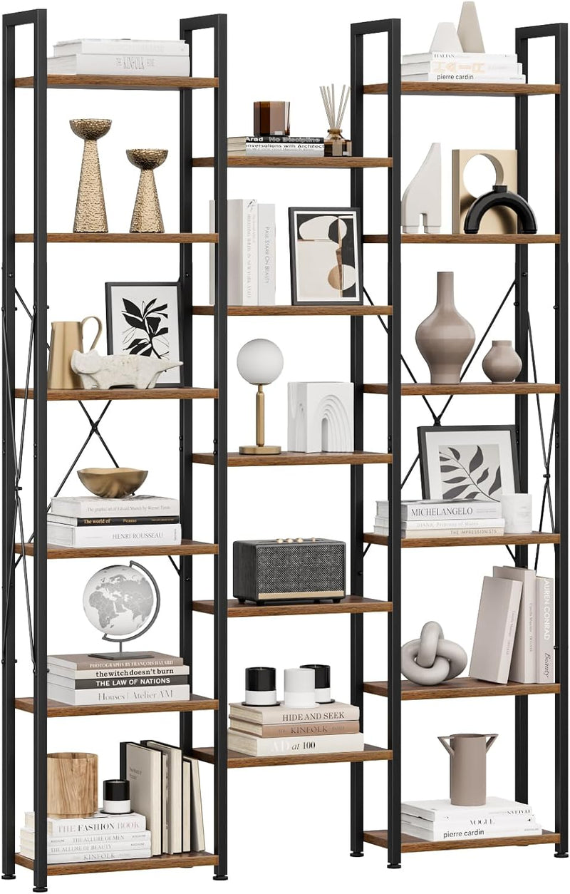 5-Tier Triple Bookshelf Bookcase with 14 Open Shelves