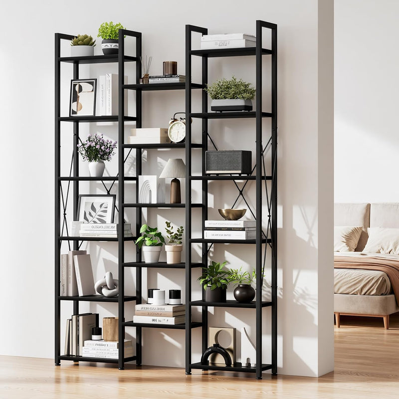 5-Tier Triple Bookshelf Bookcase with 14 Open Shelves