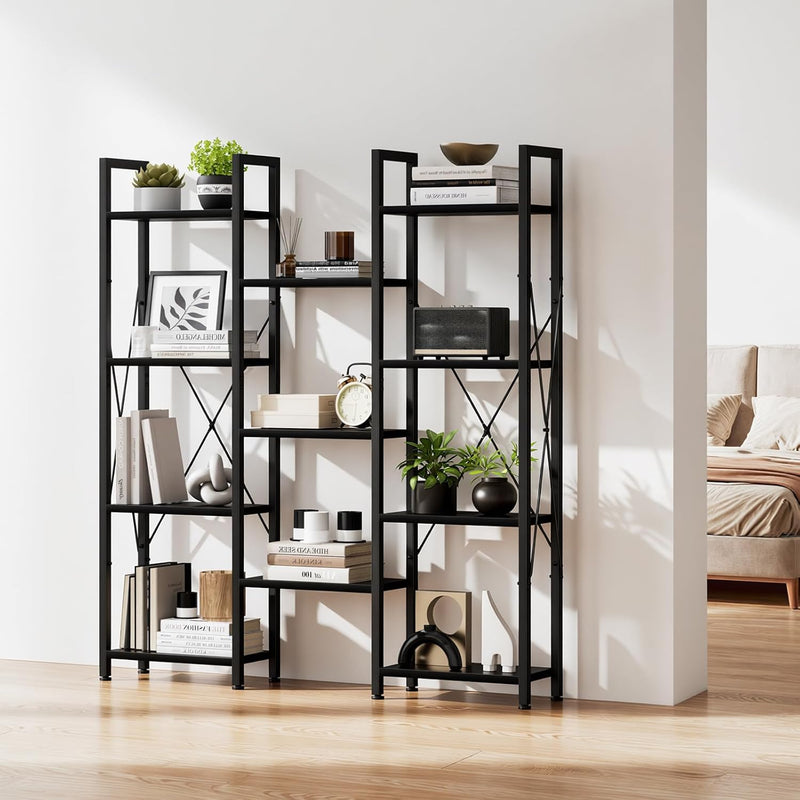 5-Tier Triple Bookshelf Bookcase with 14 Open Shelves