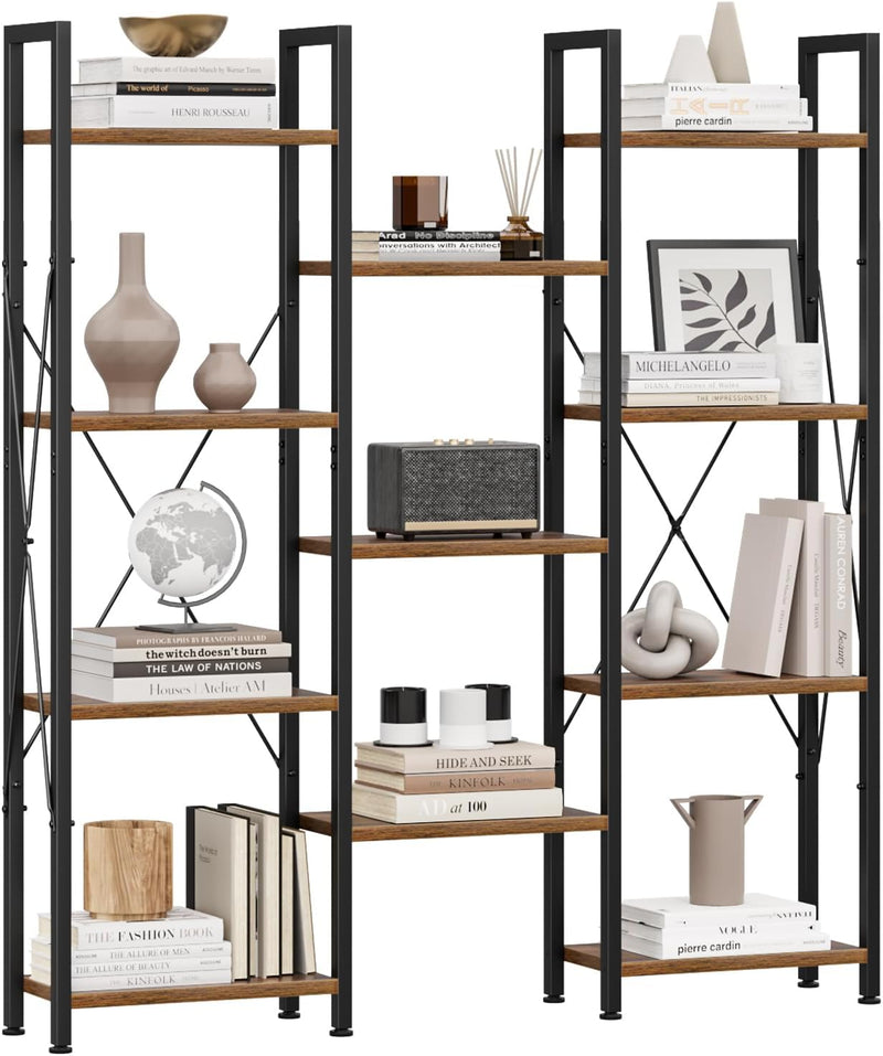 5-Tier Triple Bookshelf Bookcase with 14 Open Shelves