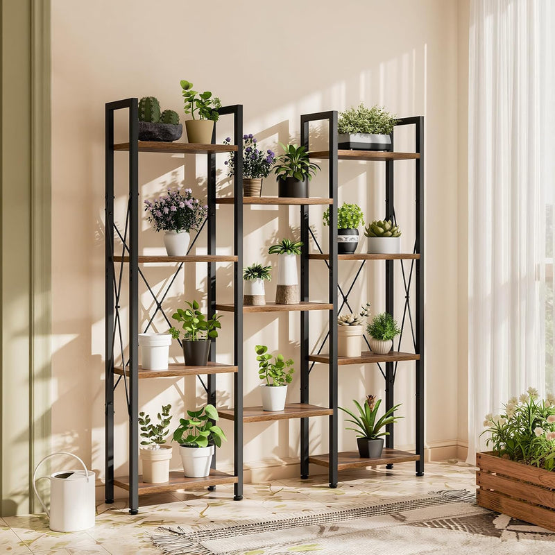 5-Tier Triple Bookshelf Bookcase with 14 Open Shelves