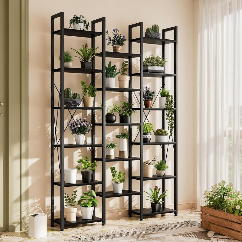 5-Tier Triple Bookshelf Bookcase with 14 Open Shelves