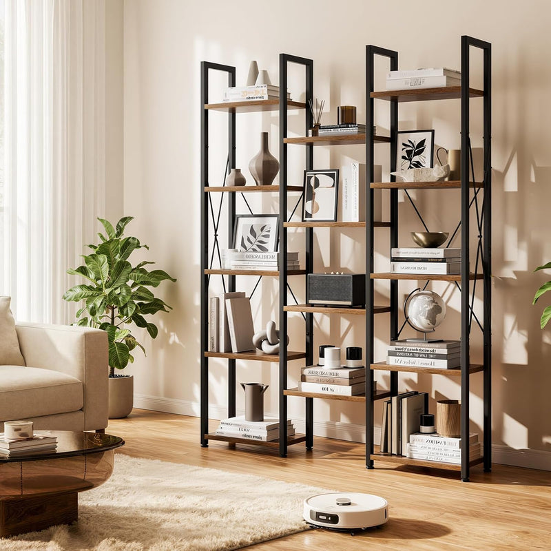 5-Tier Triple Bookshelf Bookcase with 14 Open Shelves