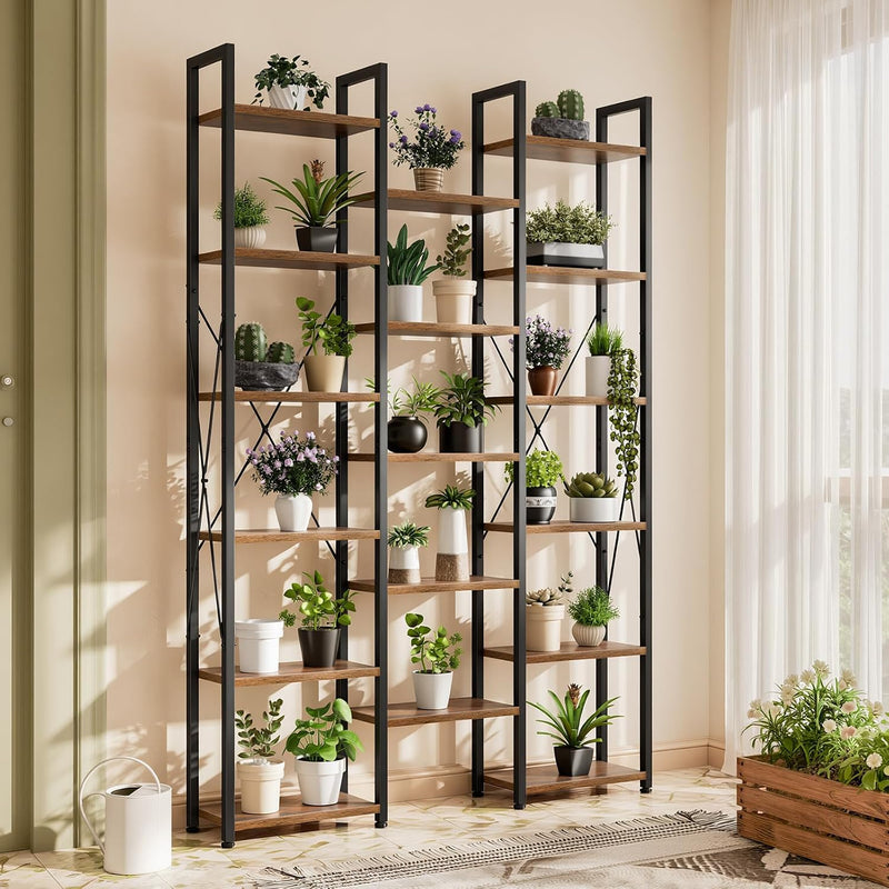 5-Tier Triple Bookshelf Bookcase with 14 Open Shelves