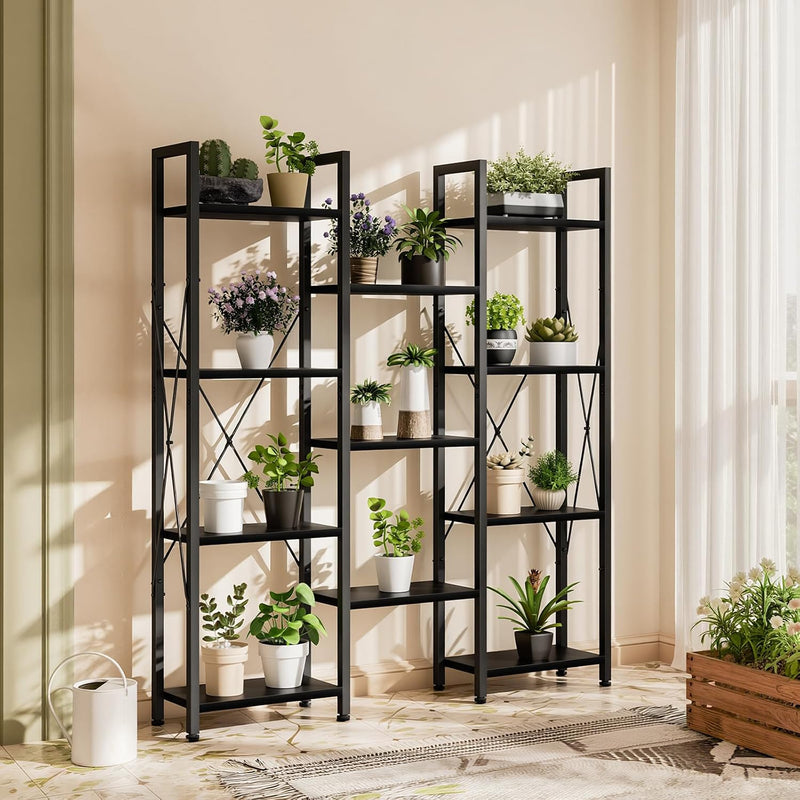 5-Tier Triple Bookshelf Bookcase with 14 Open Shelves