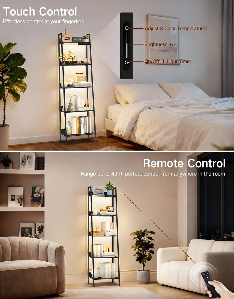 5-Tier Wide Ladder Shelf with LED Lights Touch