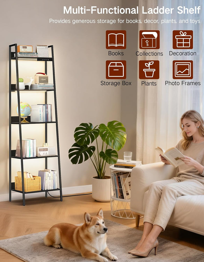 5-Tier Wide Ladder Shelf with LED Lights Touch