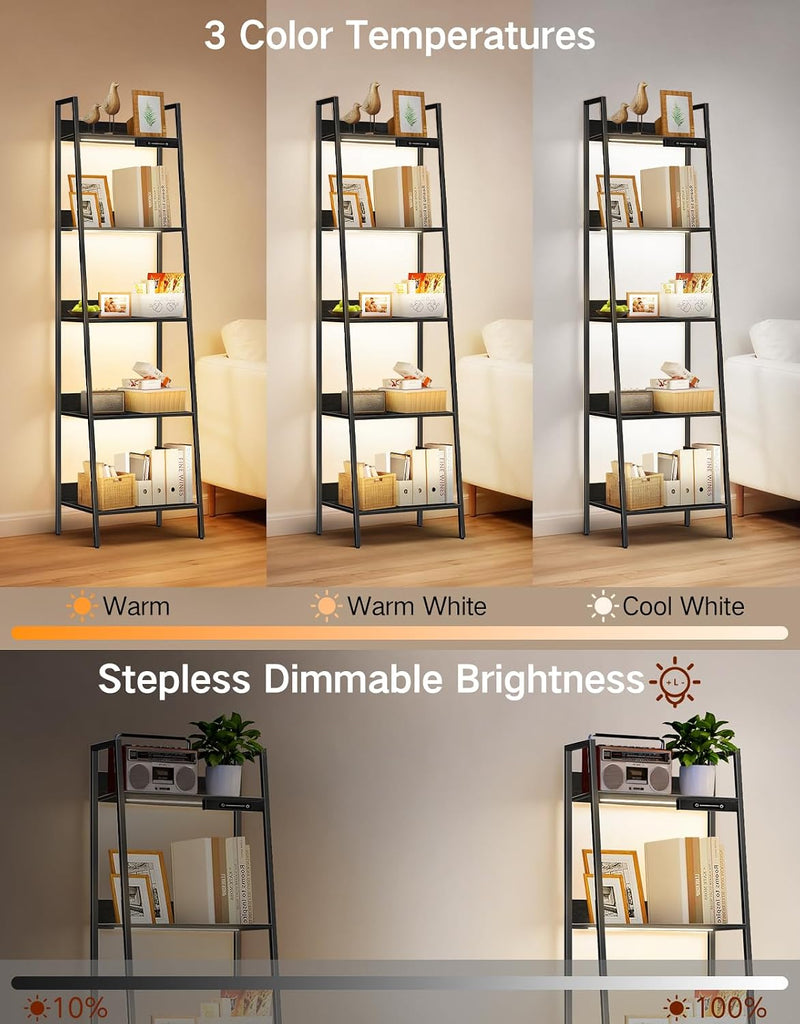 5-Tier Wide Ladder Shelf with LED Lights Touch