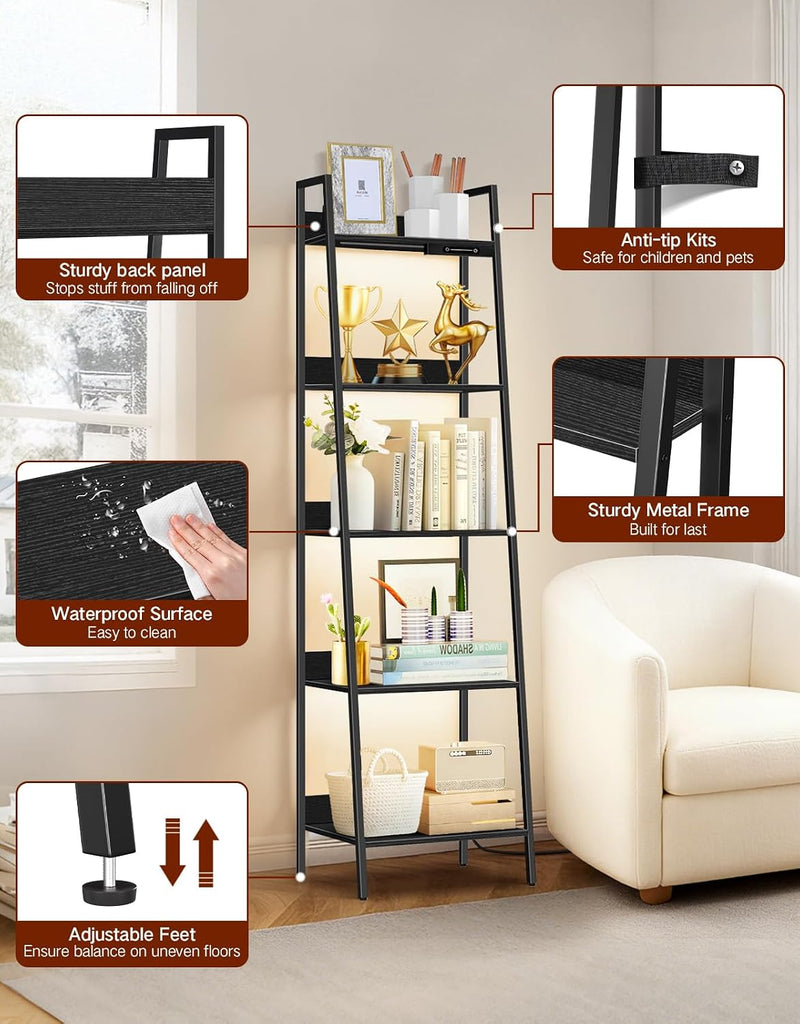 5-Tier Wide Ladder Shelf with LED Lights Touch