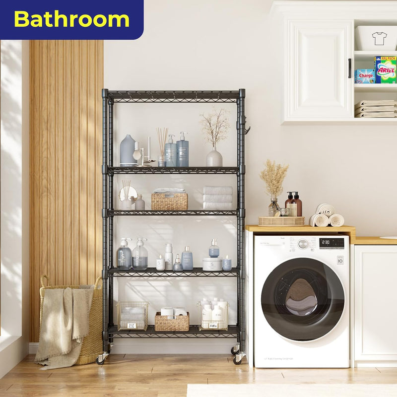 5-Tier Wire Shelving Unit on Wheels Chrome 59W