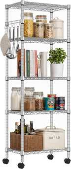 5-Tier Wire Shelving Unit on Wheels Chrome 59W