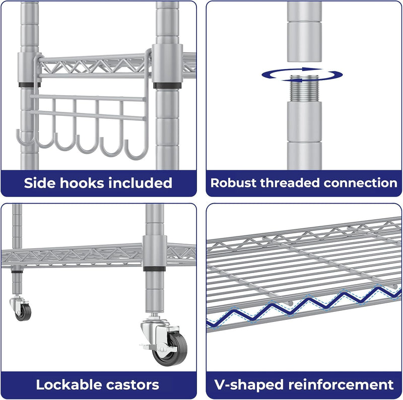 5-Tier Wire Shelving Unit on Wheels Chrome 59W