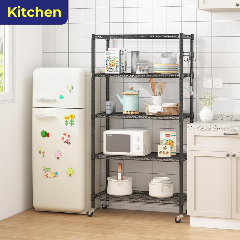 5-Tier Wire Shelving Unit on Wheels Chrome 59W