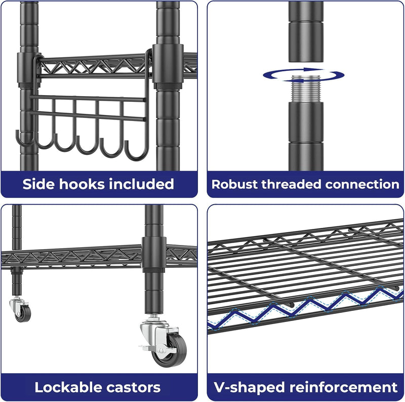 5-Tier Wire Shelving Unit on Wheels Chrome 59W