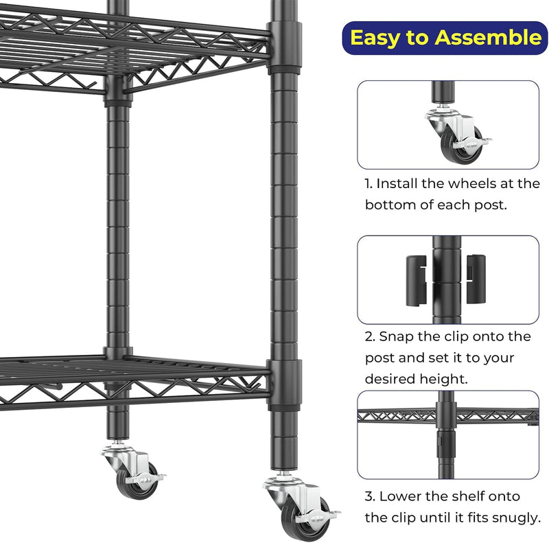 5-Tier Wire Shelving Unit on Wheels Chrome 59W