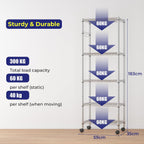 5-Tier Wire Shelving Unit on Wheels Chrome 59W