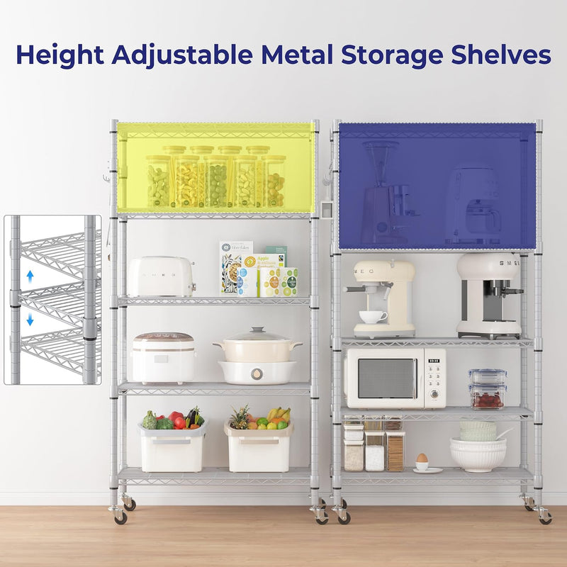 5-Tier Wire Shelving Unit on Wheels Chrome 59W