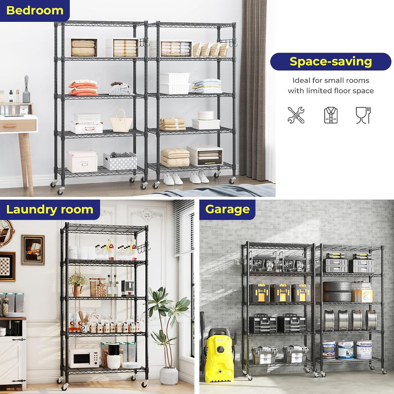 5-Tier Wire Shelving Unit on Wheels Chrome 59W